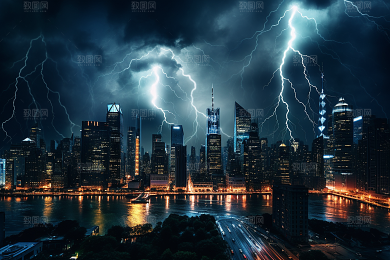 暴雨闪电气象高清摄影图
