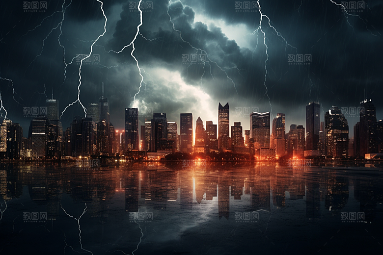 暴雨闪电气象高清摄影图
