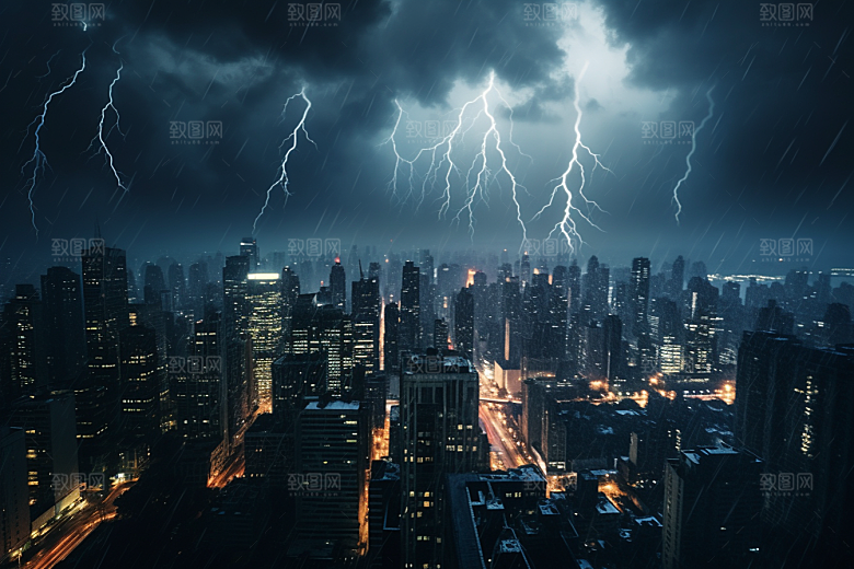 暴雨闪电自然灾害恶劣天气摄影图