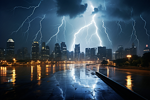 暴雨闪电电闪雷鸣城市摄影图