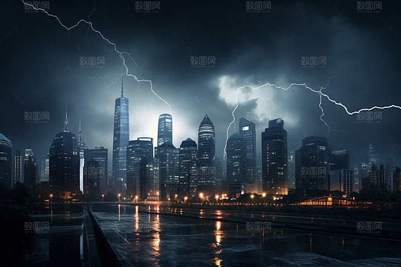 暴雨闪电自然现象雷暴摄影图