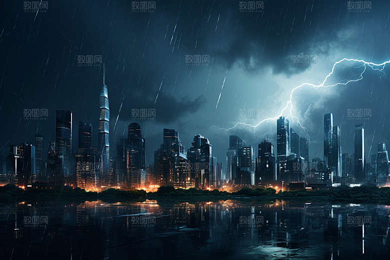 暴雨闪电电闪雷鸣高清摄影图