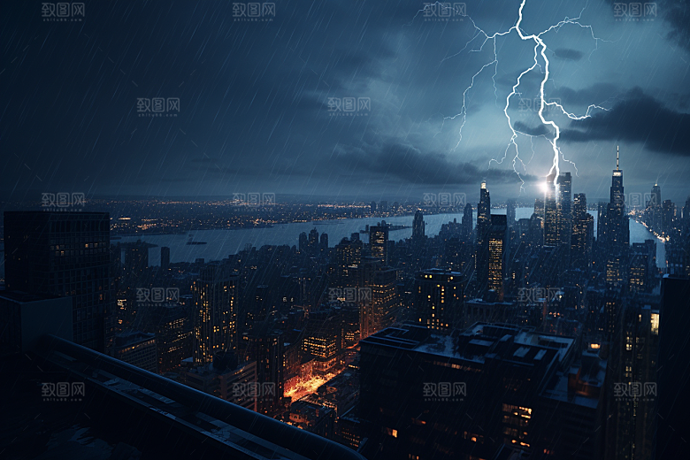 暴雨闪电雷暴恶劣天气摄影图