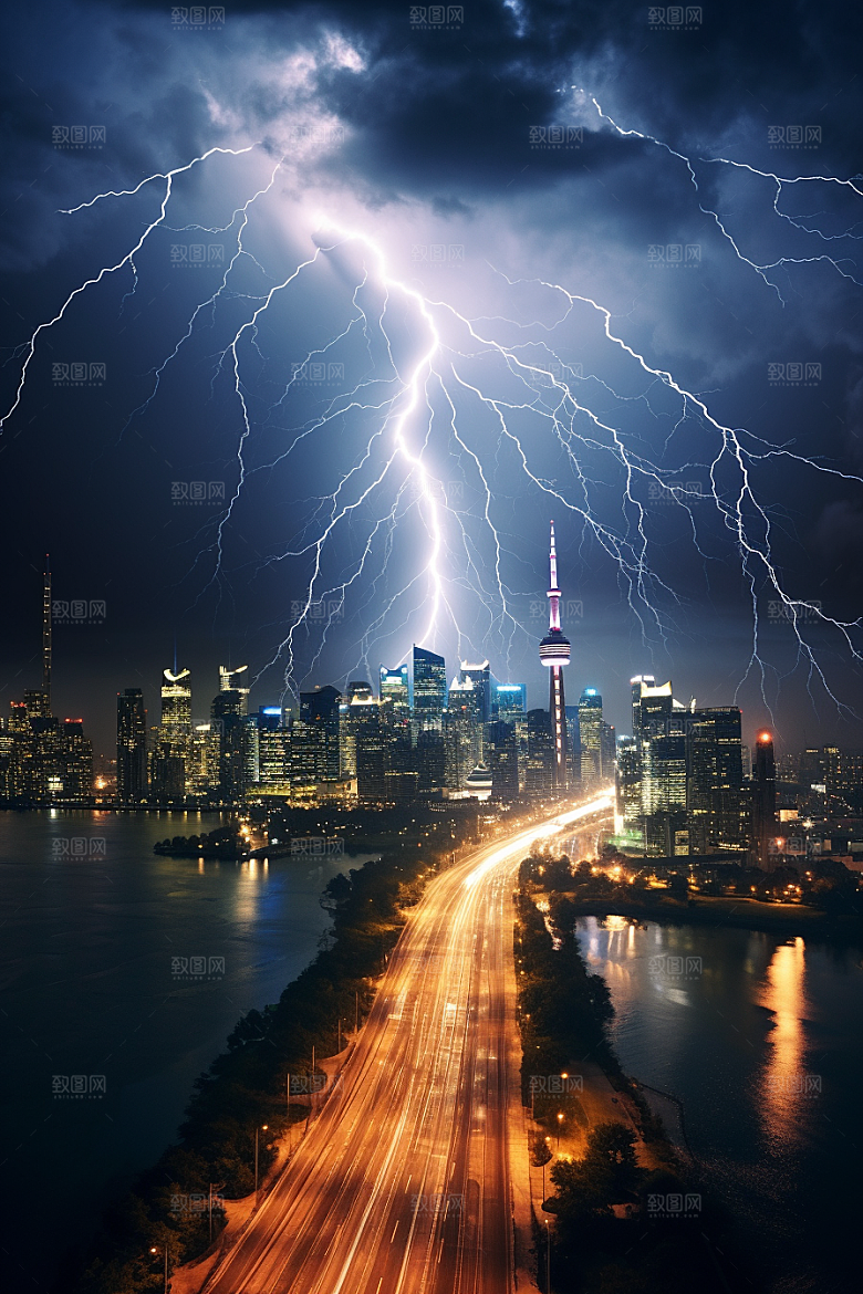 暴雨闪电气象自然现象摄影图