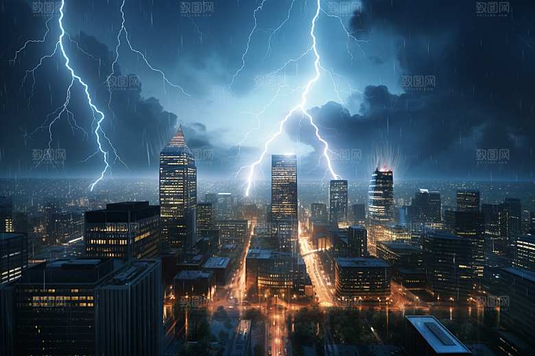 暴雨闪电电闪雷鸣极端天气摄影图