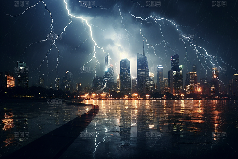 暴雨闪电电闪雷鸣雷暴摄影图