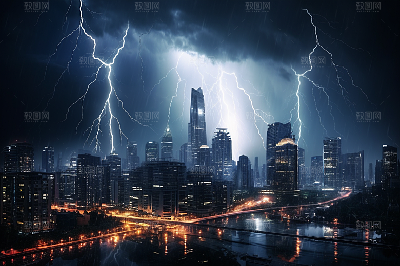 暴雨闪电自然灾害高清摄影图