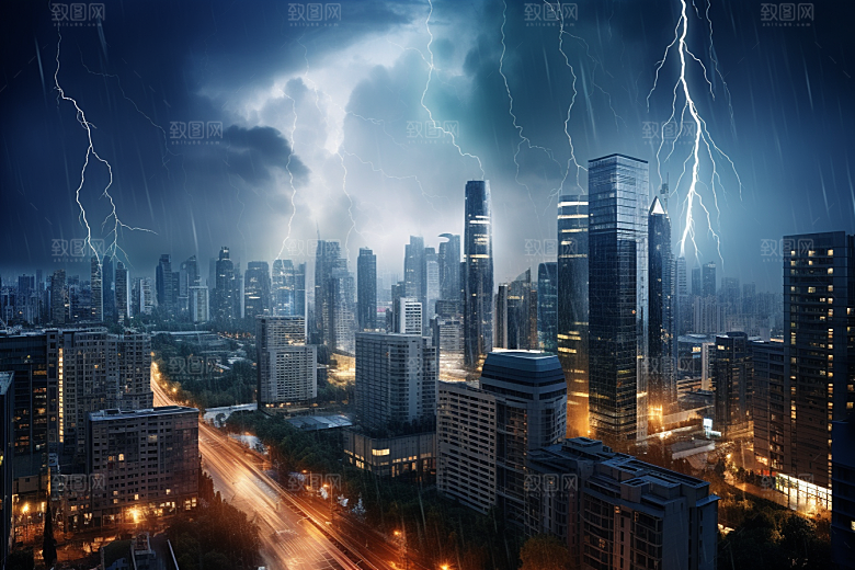 暴雨闪电雷雨高清摄影图
