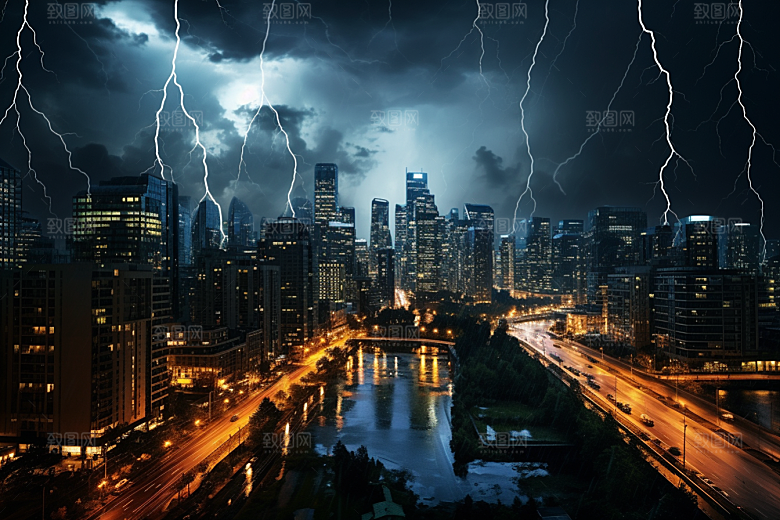 暴雨闪电恶劣天气自然灾害摄影图
