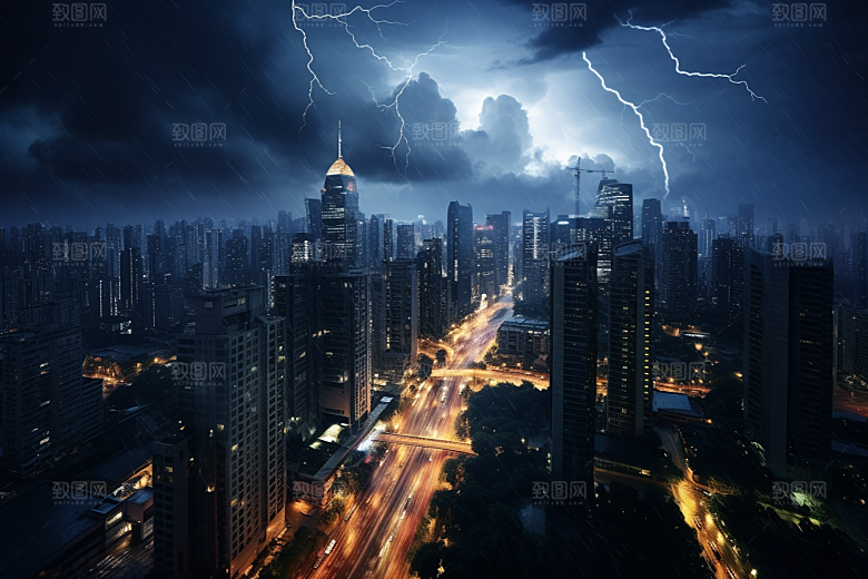 暴雨闪电雷雨电闪雷鸣摄影图