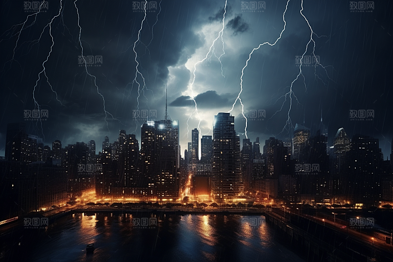 暴雨闪电恶劣天气气象摄影图
