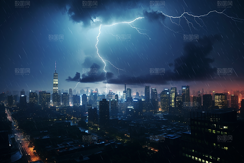暴雨闪电极端天气雷雨摄影图