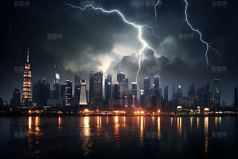 暴雨闪电电闪雷鸣雷暴摄影图