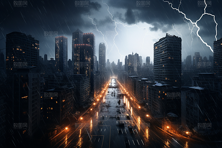 暴雨闪电气象自然灾害摄影图