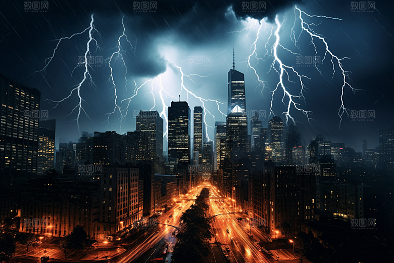 暴雨闪电雷暴高清摄影图