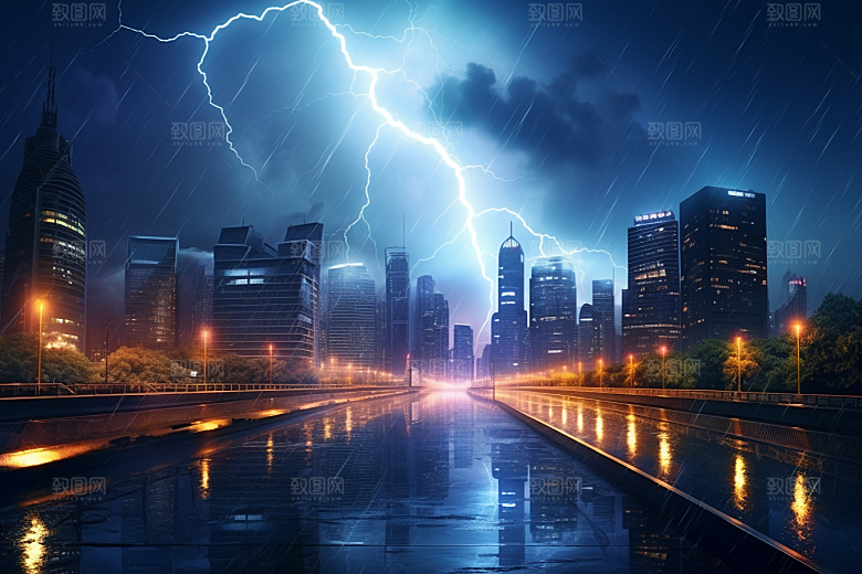 暴雨闪电恶劣天气极端天气摄影图
