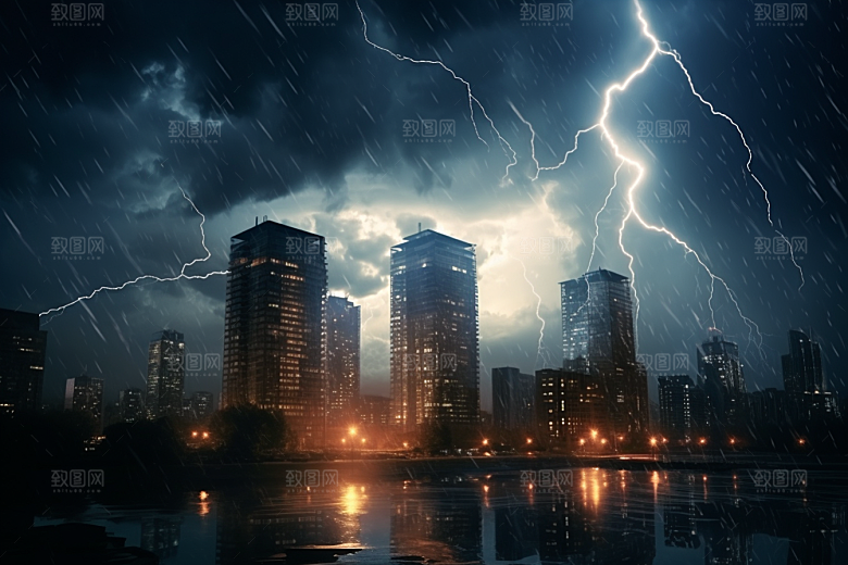 暴雨闪电自然现象高清摄影图