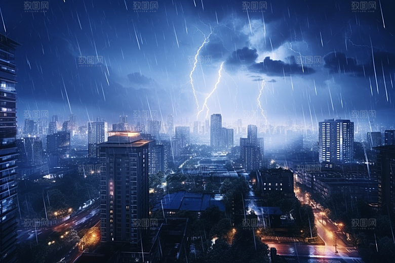 暴雨闪电气象雷雨摄影图