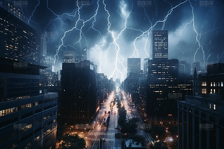 暴雨闪电恶劣天气高清摄影图