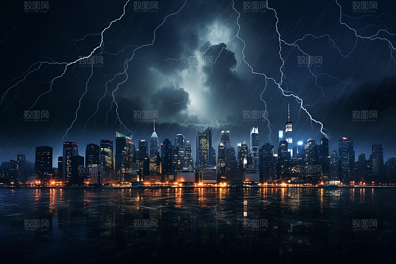 暴雨闪电自然灾害雷暴摄影图