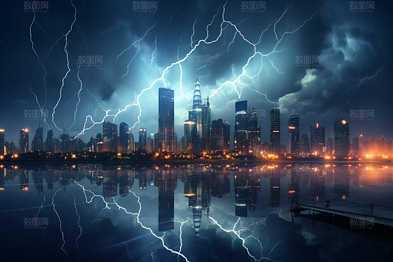 暴雨闪电气象雷雨摄影图