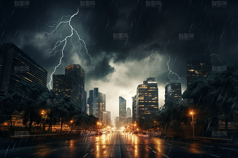 暴雨闪电雷暴电闪雷鸣摄影图