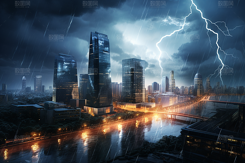 暴雨闪电极端天气恶劣天气摄影图
