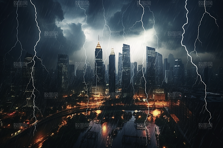 暴雨闪电自然现象气象摄影图