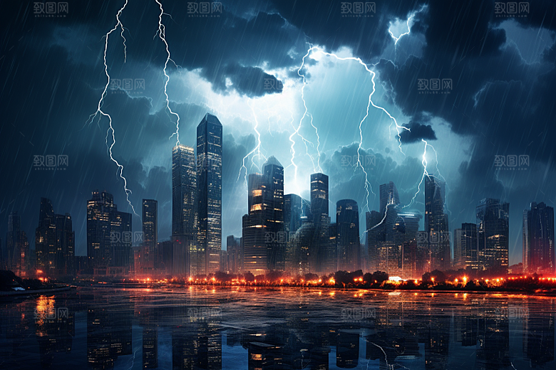 暴雨闪电恶劣天气雷暴摄影图