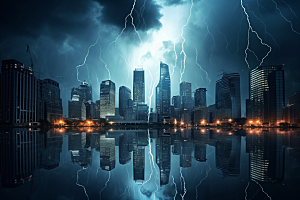 暴雨闪电气象雷暴摄影图