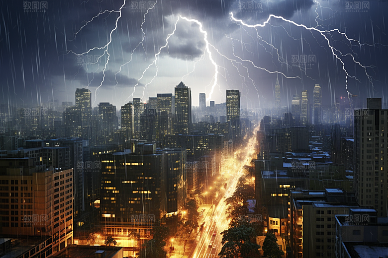 暴雨闪电恶劣天气自然灾害摄影图