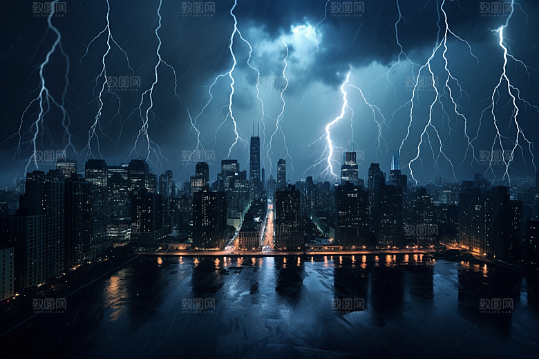 暴雨闪电高清自然灾害摄影图