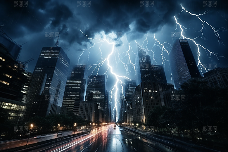 暴雨闪电恶劣天气雷暴摄影图