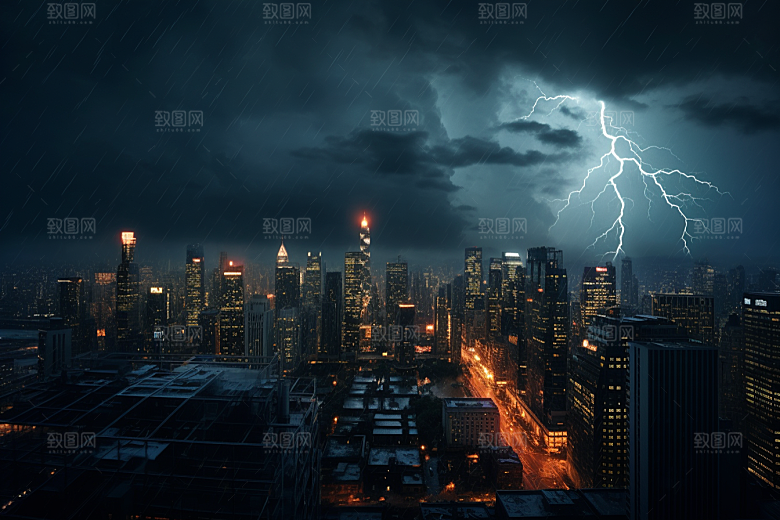 暴雨闪电电闪雷鸣极端天气摄影图