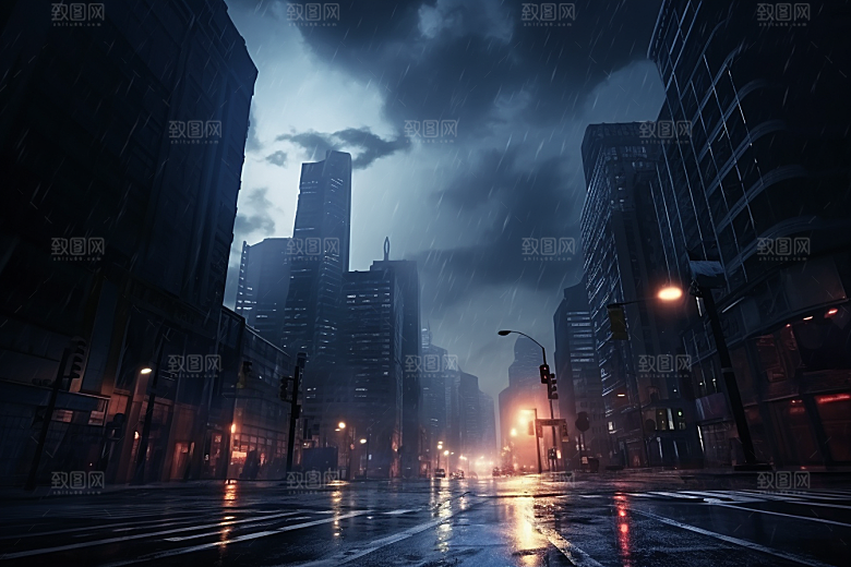暴雨闪电城市高清摄影图