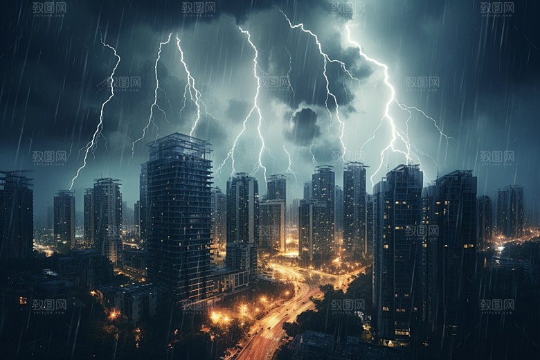 暴雨闪电雷暴气象摄影图