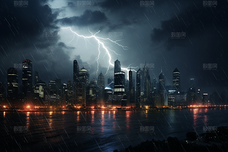 暴雨闪电气象恶劣天气摄影图