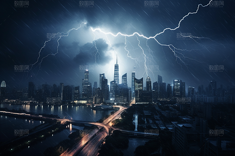 暴雨闪电自然现象高清摄影图