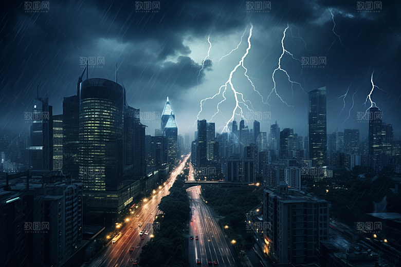 暴雨闪电极端天气雷雨摄影图