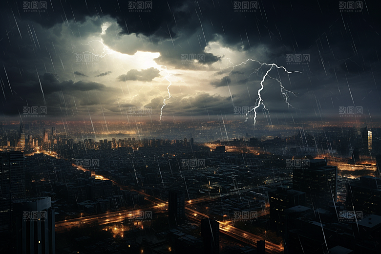 暴雨闪电气象自然灾害摄影图