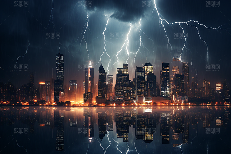 暴雨闪电电闪雷鸣雷雨摄影图