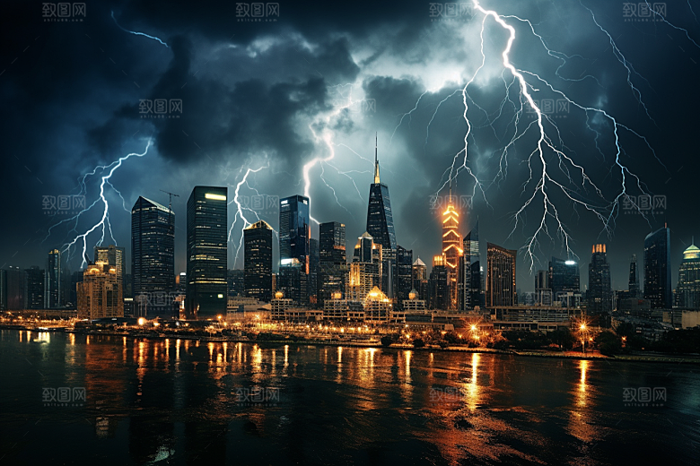 暴雨闪电极端天气雷暴摄影图