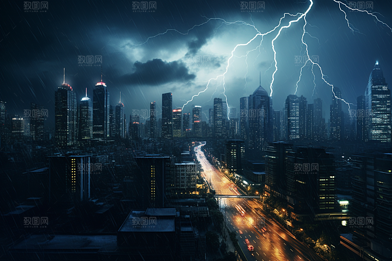 暴雨闪电雷暴雷雨摄影图