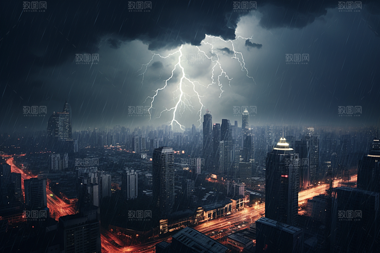 暴雨闪电气象自然灾害摄影图