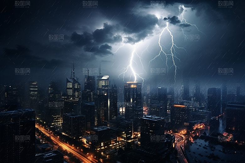 暴雨闪电自然灾害恶劣天气摄影图