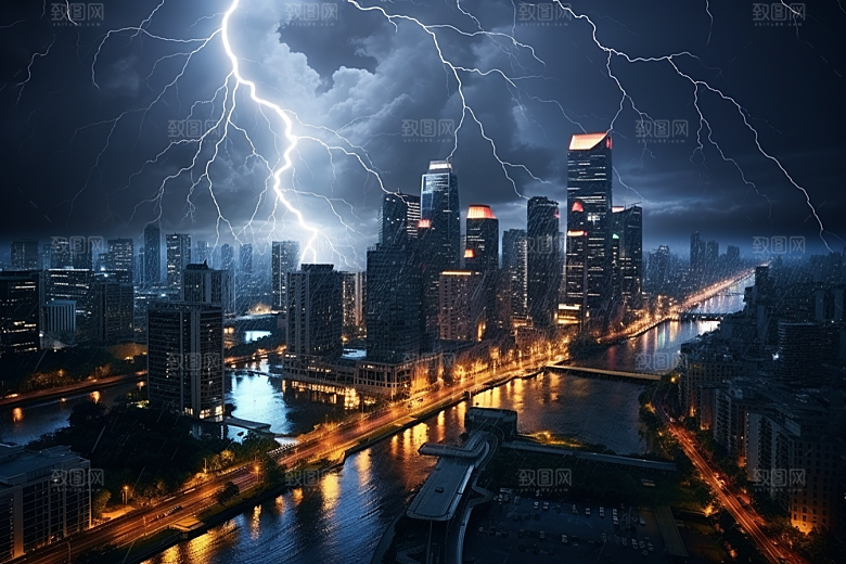 暴雨闪电极端天气高清摄影图