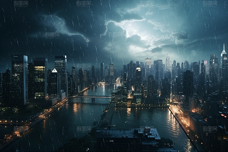 暴雨闪电自然现象自然灾害摄影图