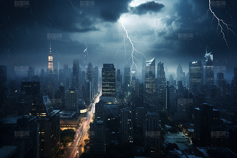 暴雨闪电恶劣天气自然灾害摄影图