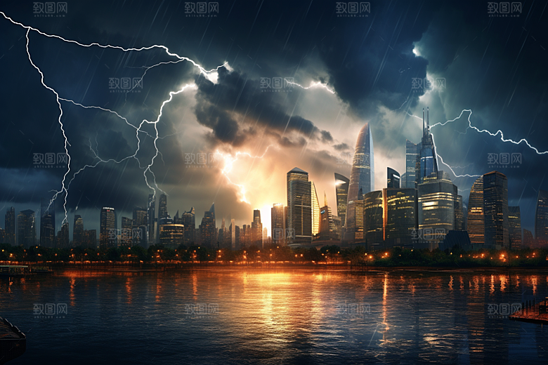 暴雨闪电雷雨电闪雷鸣摄影图