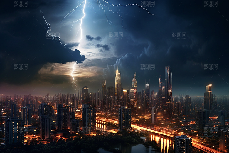 暴雨闪电电闪雷鸣高清摄影图